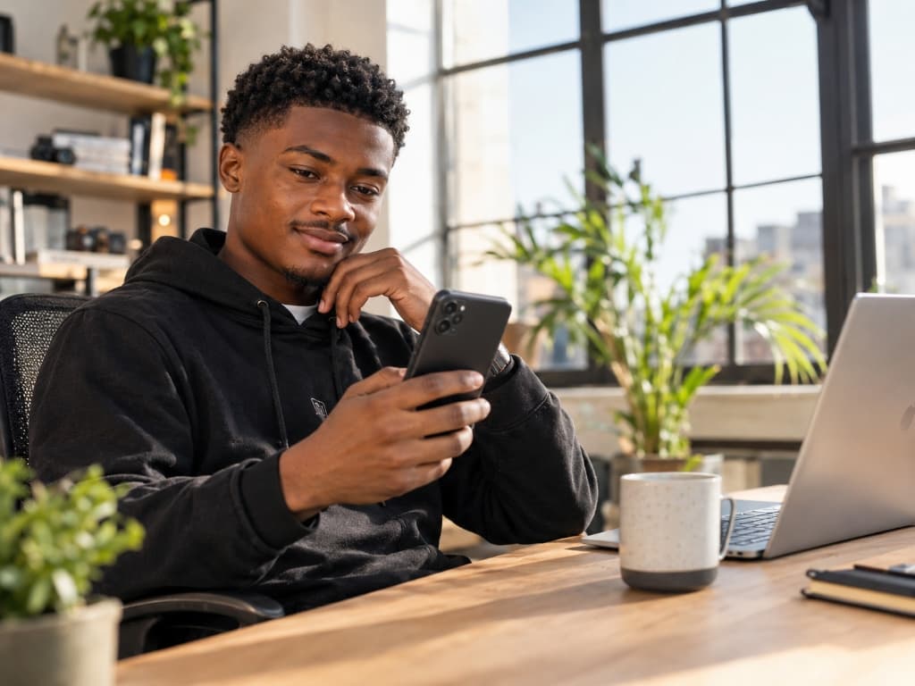 Créateur de contenu confiant utilisant l'automatisation AutoBoost